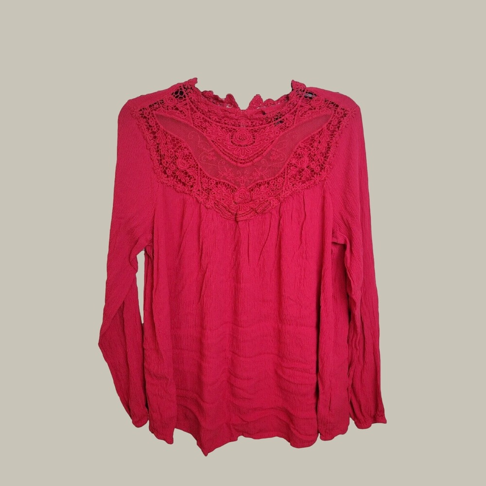 Torrid Blouse Boho Peasant Crochet Lace Victorian Romantic Rayon Top Red Size 1